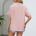 thumbnail image 4 of Wiyuqeen Button Down Pullover T-shirts Women Basic Solid Color Rolled Short Sleeve V Neck Shirts Blouses with Pockets Loose Comfy Summer Tees, 4 of 4