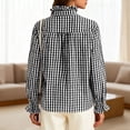 thumbnail image 6 of larppty Womens Plaid Ruffle V Neck Button Down Blouse Casual Long Sleeve Trendy Tops Work Checkered Shirt (Black, XXL), 6 of 8