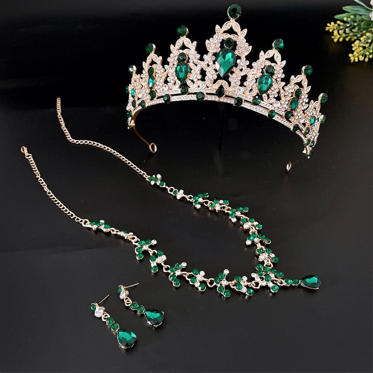 Crown Earring Necklace 3 Piece Set Shiny Rhinestone Alloy  display picture 1