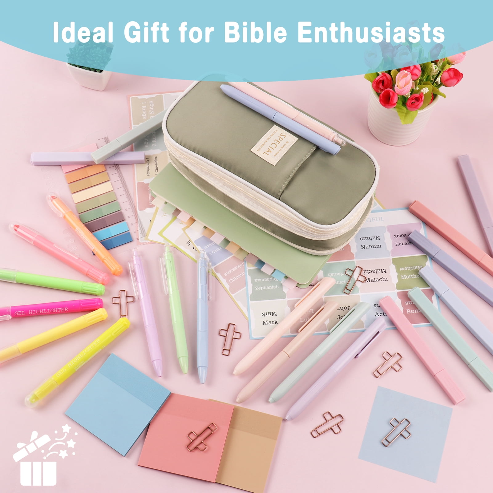 KORALAKIRI 33Pcs Bible Study Supplies, Bible Journaling Kits with Bible Case Cover, No Bleed Highlighter Pens Stationary Set for Women Gifts