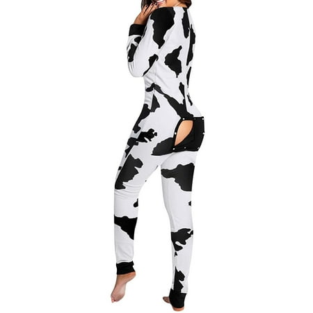 

Sunisery Women One Piece Pajamas Union Suit Buttoned Flap Jumpsuit Home Sleepwear Butt Flap pjs