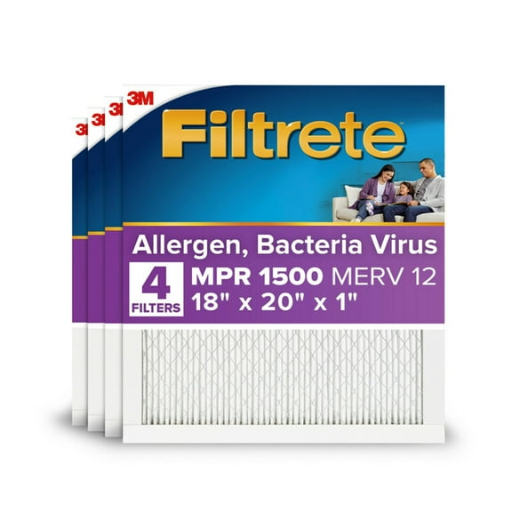 Filtrete 18x20x1 HVAC Furnace Air Filter, MPR 1500 MERV 12, Allergen, Bacteria, Virus, 4 Pack