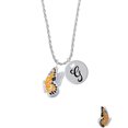 thumbnail image 2 of Delight Jewelry Silvertone Large Orange & Black Flying Butterfly Silvertone Script Initial Disc - G - Charm Necklace, 20"+3", 2 of 4