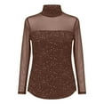 thumbnail image 5 of Arlun Sparkly Sequin Mesh Splicing Neck Tops for Women Long Sleeve Sheer See Through T-Shirts Lightweight Soft Comfy Fashion Solid Color Carnival Festival Outfits Brown S, 5 of 5