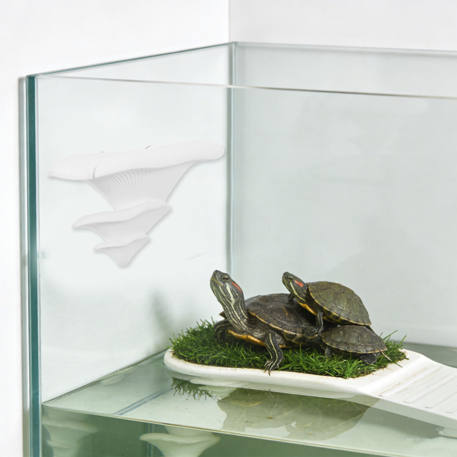 LIFKOME White Mushroom Floating Shelf for Aquarium with Suction Cup Fish Resting Platform