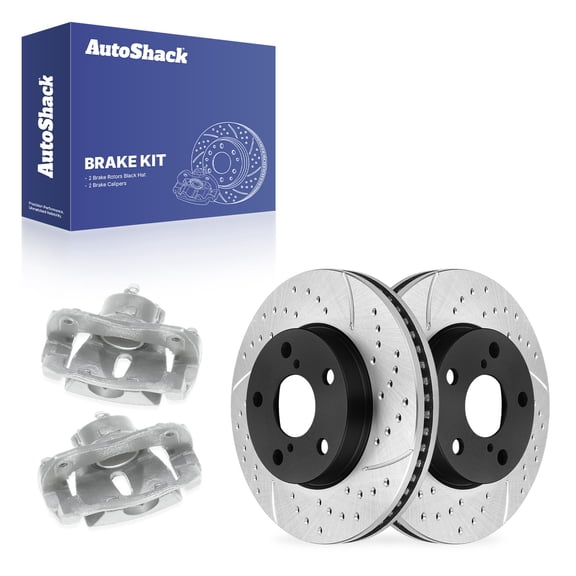 AutoShack Front Vented Drilled & Slotted E-Coated Brake Rotors   Calipers 4-PC Brake Kit Replacement for 2006-2009 Toyota RAV4 ShadowGuard 10.83" (275 mm)