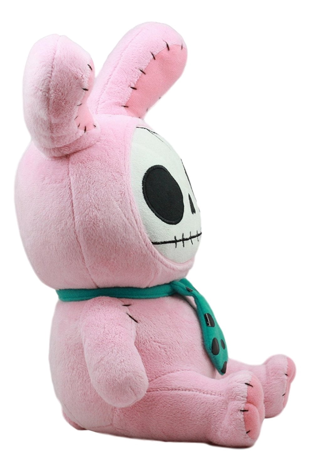 Ebros Larger Furry Bones Skeleton Pink Bunny With Green Polkadot Tie Plush Toy Doll 12" Tall Collectible Rabbit Bun Bun Doll