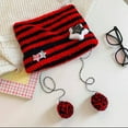 thumbnail image 6 of Mosey Japanese Style Cat Ear Beanie Hat Star Striped Print Knitting Hat Autumn Winter Plush Ball Pendant Warm Hat, 6 of 7