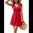 thumbnail image 1 of Vestido de Verano para Mujer, con Mangas con Volantes y Cuello en V Rojo XL, 1 of 9