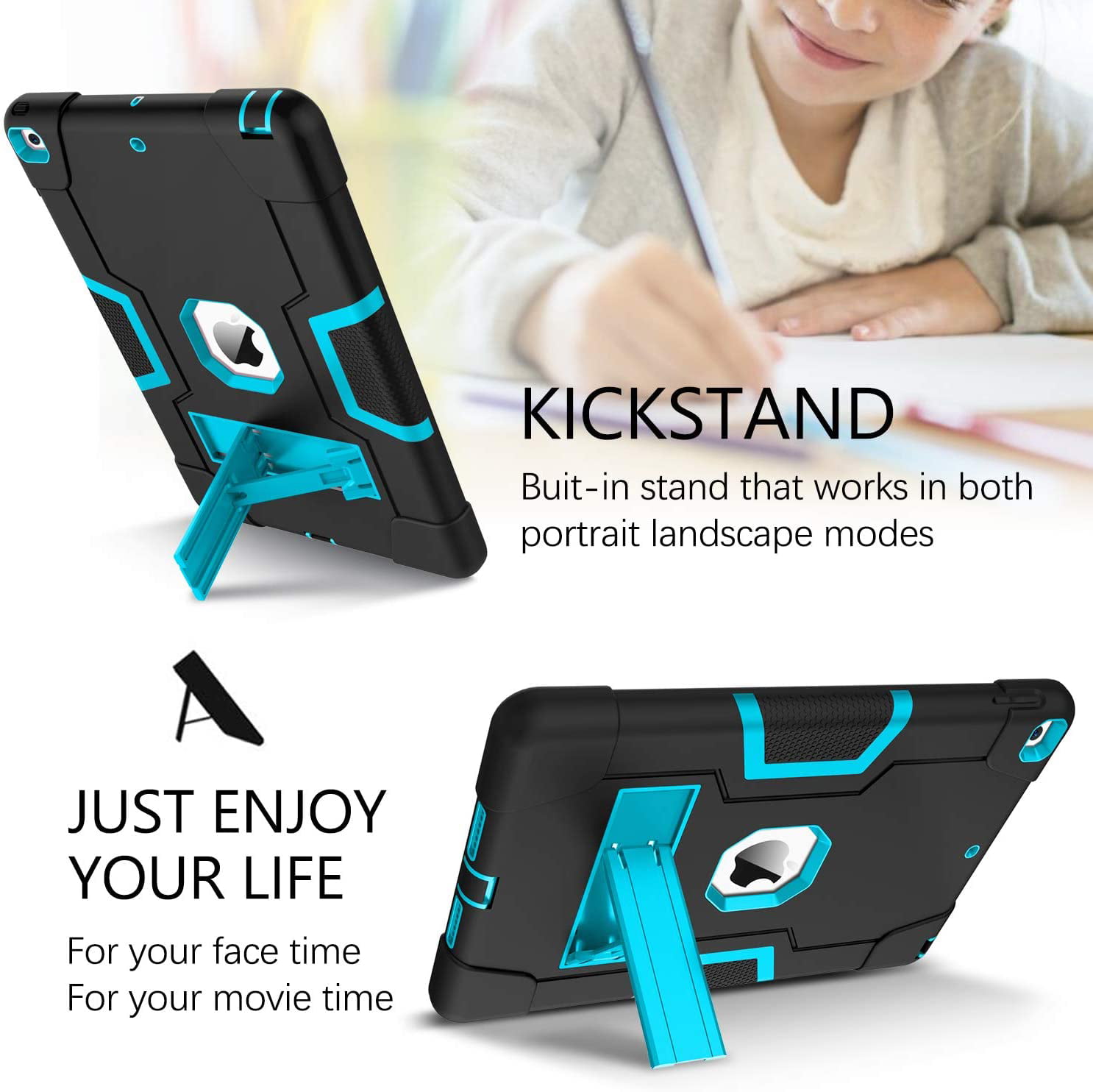 iPad 7th Generation Case iPad 10.2 2019 Case, Black ,Kickstand Heavy Duty 3 in 1 High Impact Full-Body Rugged Bumper Shockproof Protective Anti-Scratch Tablet Case for iPad 10.2 Inch 2019, Model No A2197/A2198/A2200