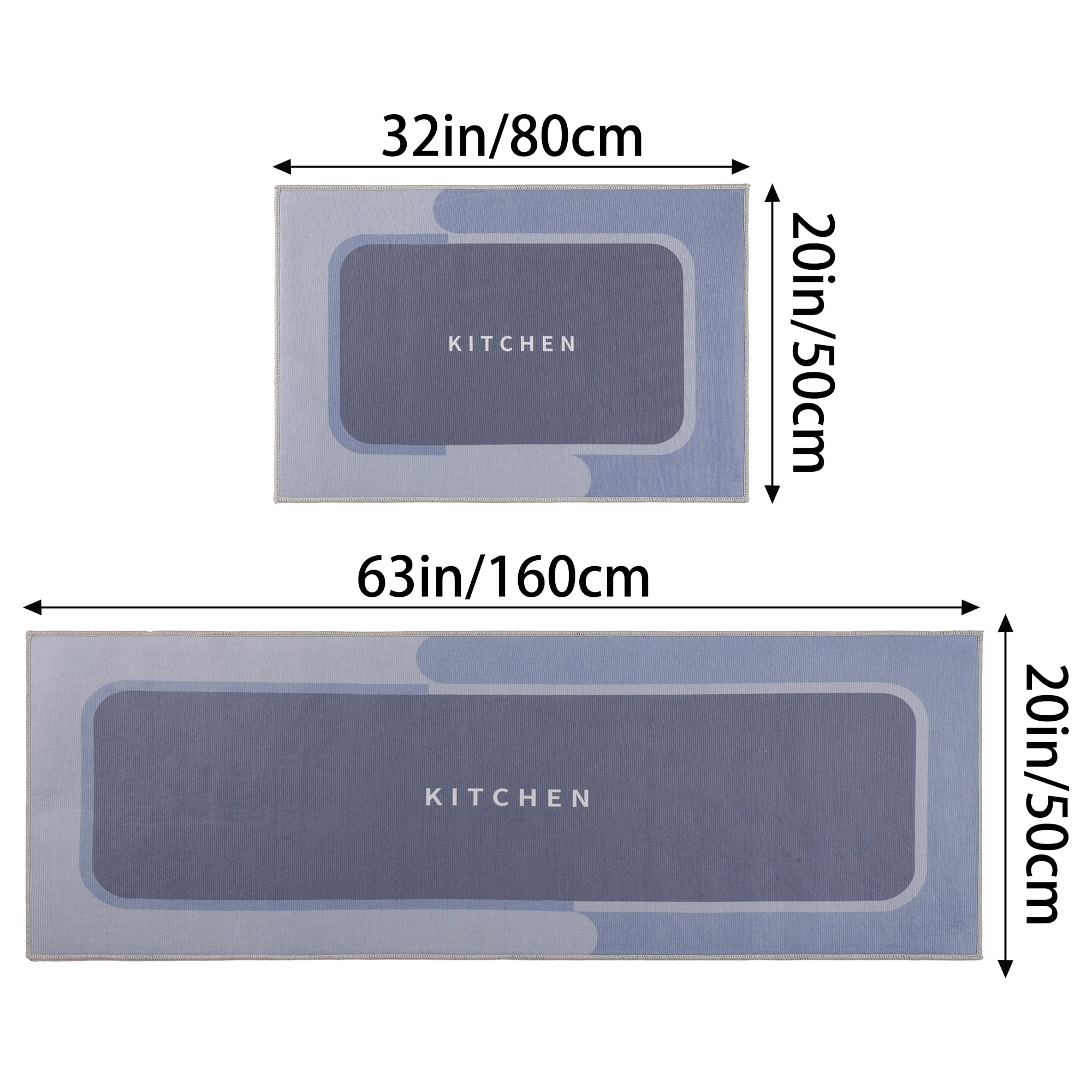 Unique Bargains Pieces Geometric Kitchen Rug for Kitchen Floor (2 Count) Blue-1 20"x32"+20"x63"