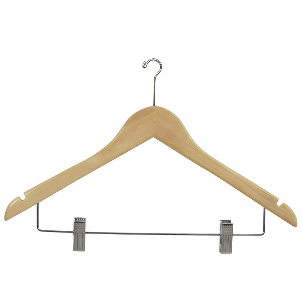 Wooden Combo Hanger with AntiTheft Mini Hook and Natural Finish