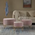 thumbnail image 4 of Round Velvet Ottoman Stool Raised with Hairpin Gold Base, Pink, Medium, 4 of 7