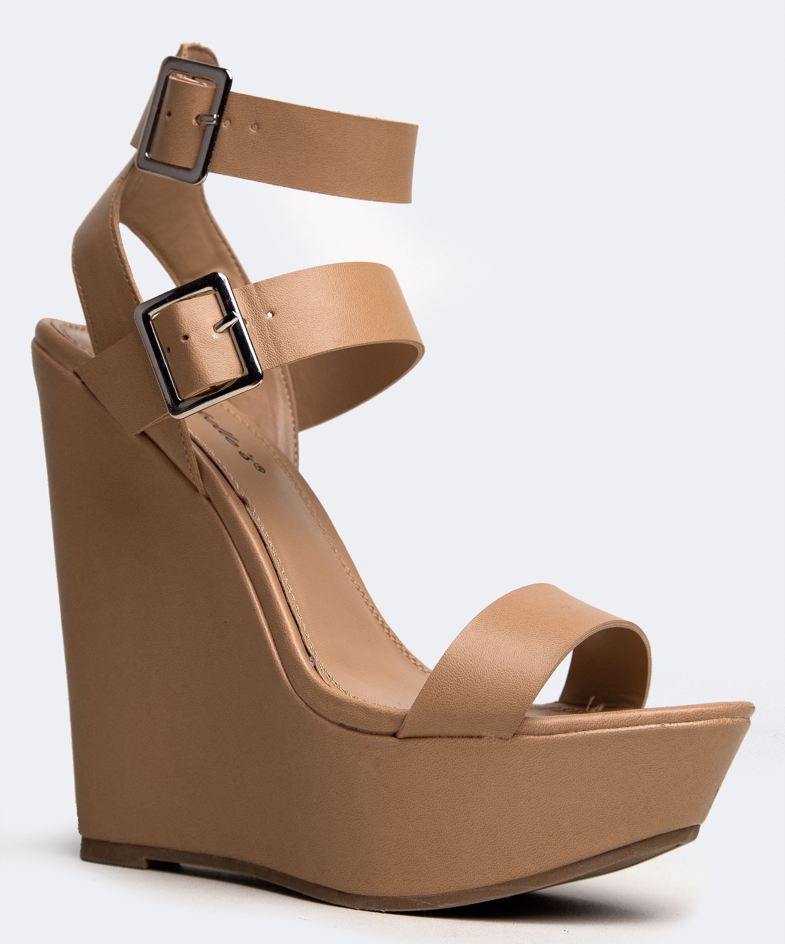 VALERY11 Open Toe Platform Wedge Heel Ankle Strap Sandal