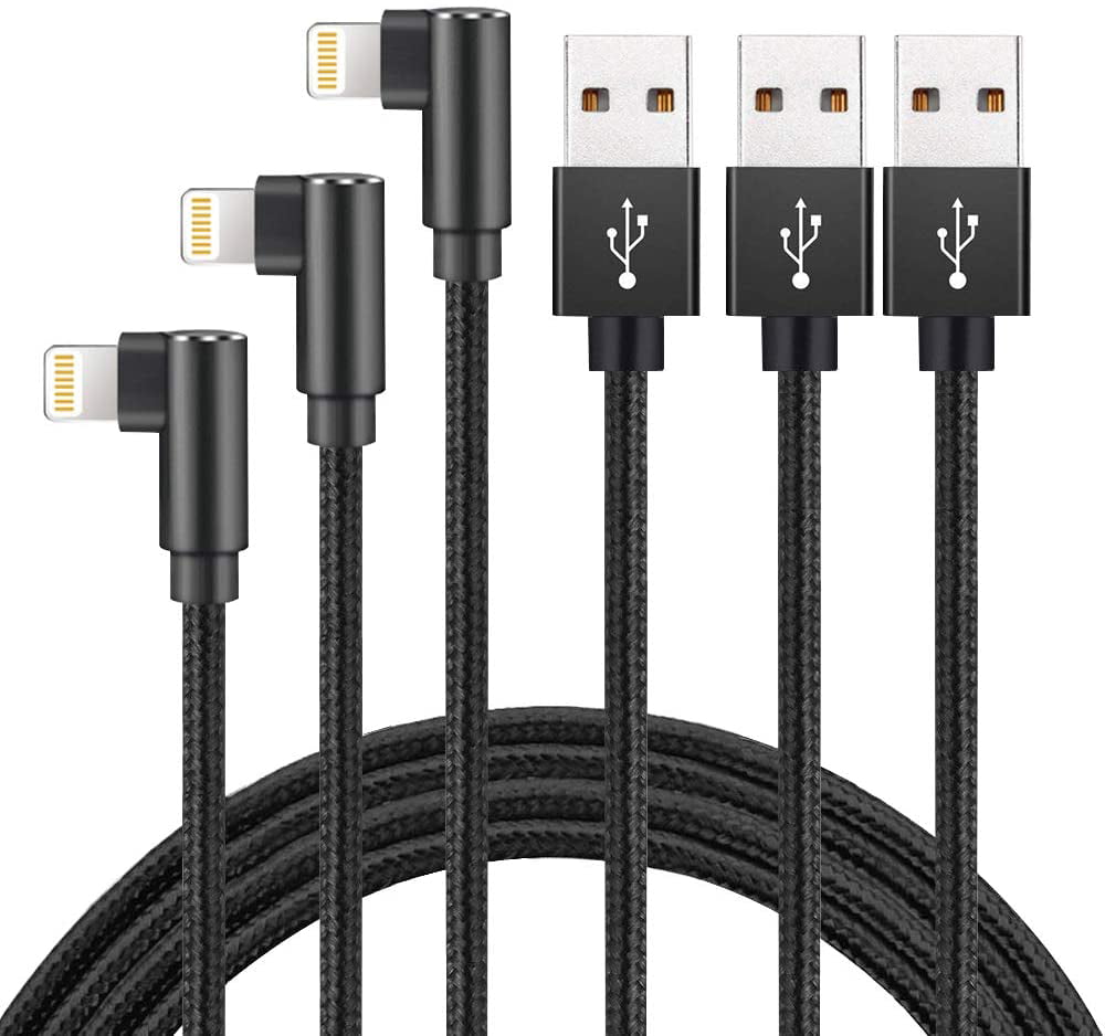 Phone Charger 3FT 6FT 10FT 3 Pack 90 Degree Right Angle Fast Data Cable Nylon Braided Compatible with Phone 11/ Pro iPhone Xs Max/XS/XR/8/8Plus and More Gray 