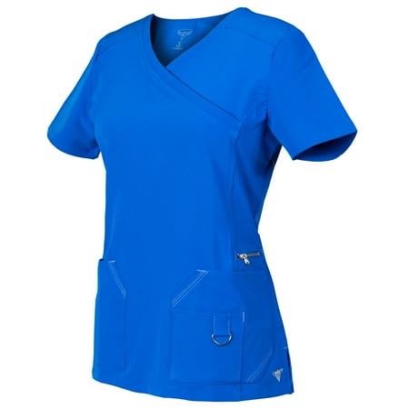 Girls Scrubs - MG SuperFlex Mock-Wrap Scrubs Top with Contrast Stitching in Dobby 4-way Stretch