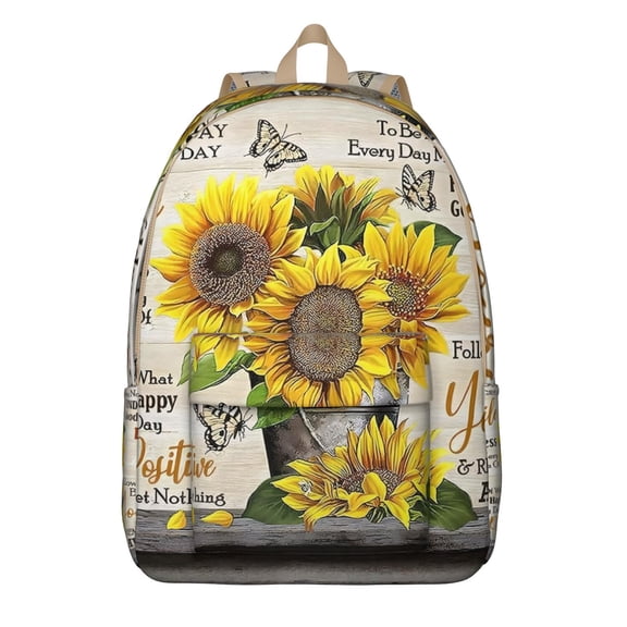 Flowers Print Travel Backpack for School College and Work, Large Capacity Bookbag with Laptop Sleeve, Durable Everyday Commuting Backpack, Sunflower Floral Design Unisex Gift for Teens Adults