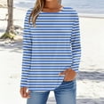 thumbnail image 2 of YUGYXL Womens Striped Long Sleeve Shirt Boat Neck Tops Loose Fit Tshirt Holiday Blouse Light Blue XXL, 2 of 5