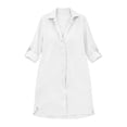 thumbnail image 5 of Fwqbns Women's Linen Casual Tunic Shirt Dress V Neck 3/4 Sleeve Loose Fit Beach Mini Dress Summer Vacation Outfit White, 5 of 9