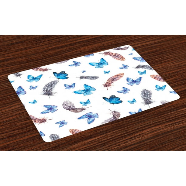 Butterfly Placemats Set of 4 Feathers and Butterflies Watercolor Style