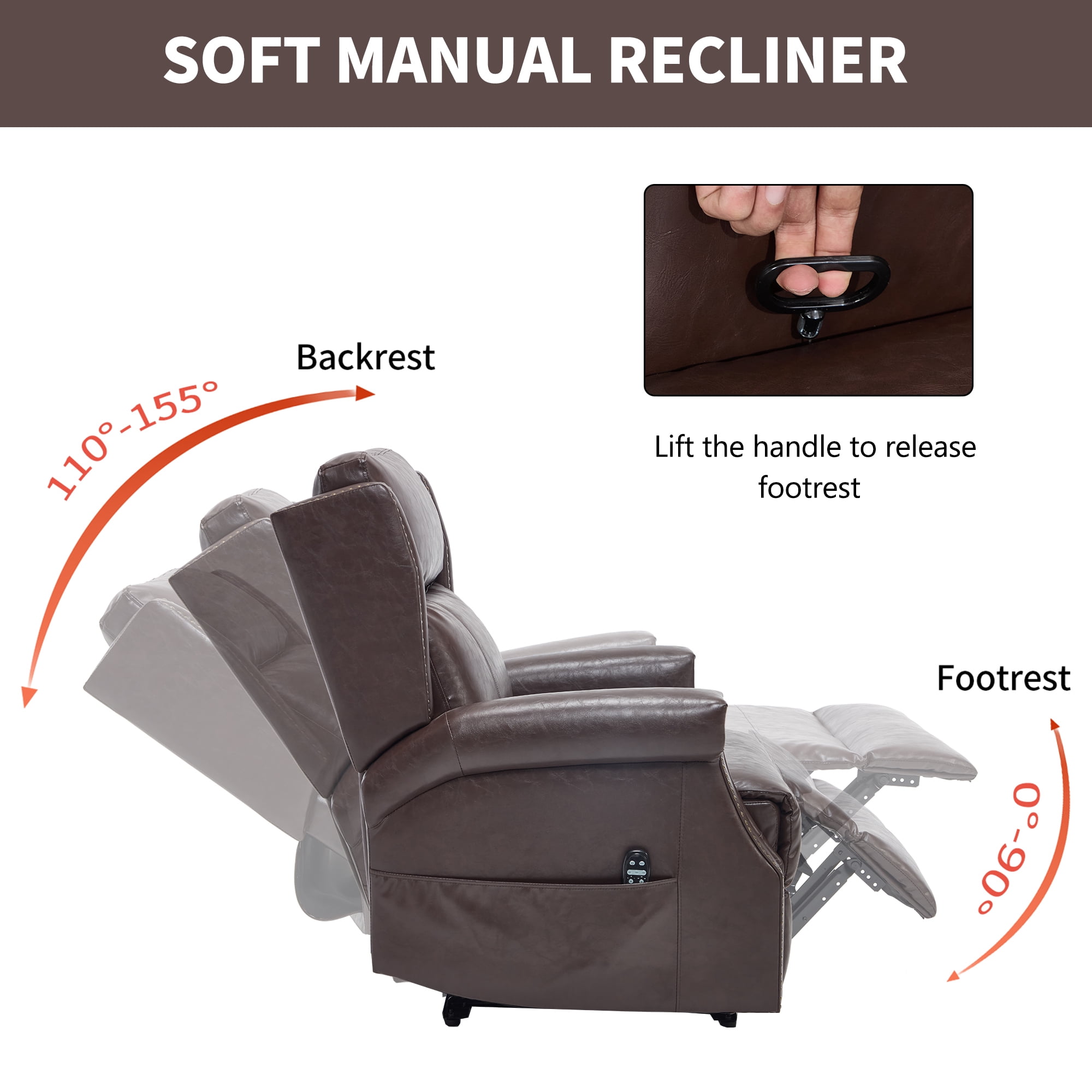 Leumius Recliner Chair for Elderly with Heat and Massage,Heavy Duty Recliners with Side Pockets for Living Room,Antique Brown