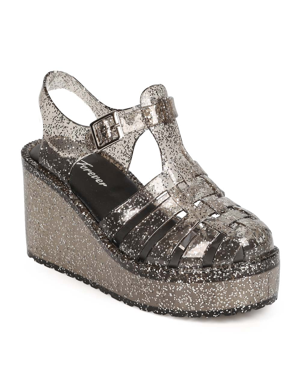 black glitter jelly sandals