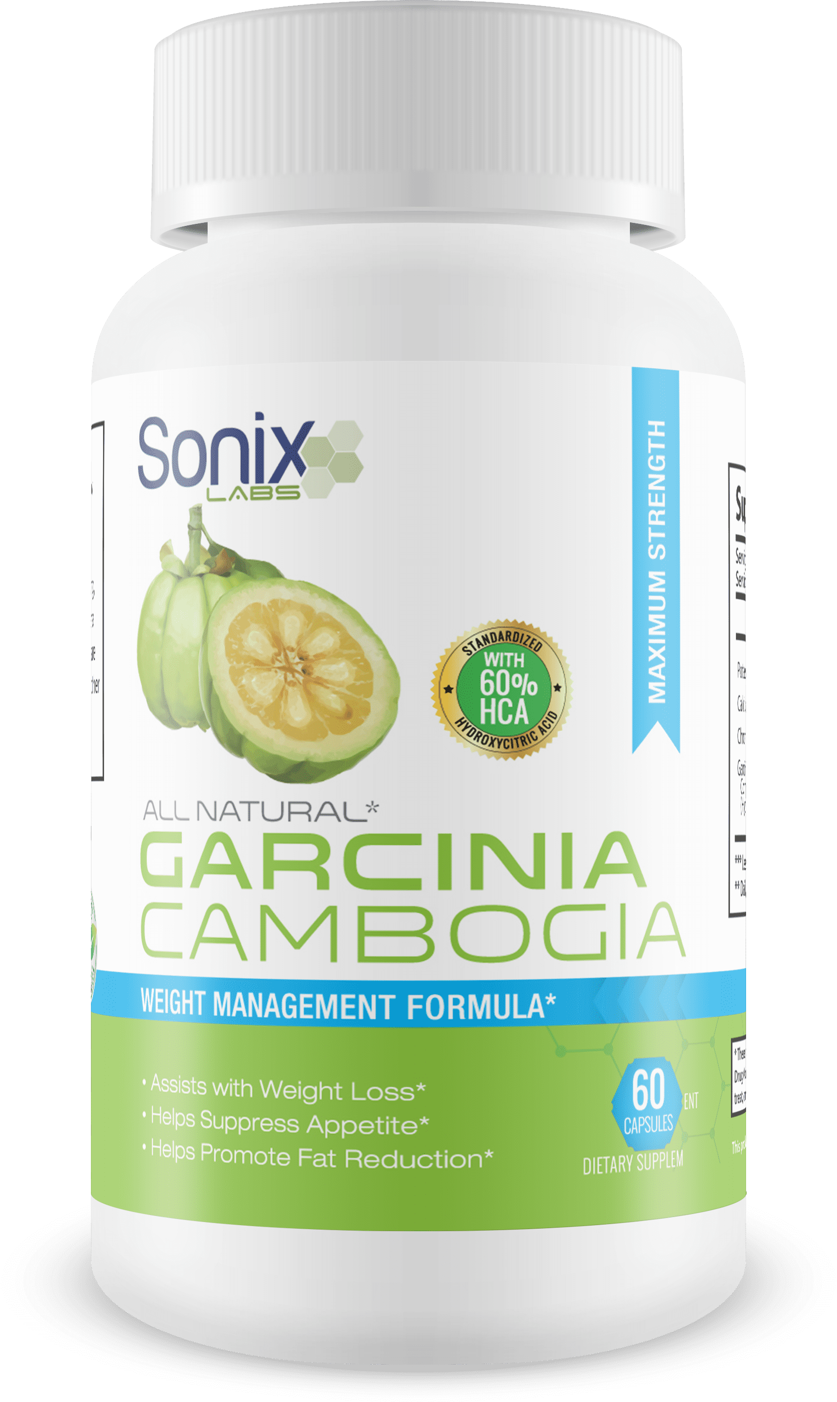 Sonix Labs - Garcinia Cambogia - 1,000mg Per Serving, 60% HCA - Extra Strength - All Natural Weight Loss Supplement - Carb Blocker & Appetite Suppressant - Diet Pills for Women & Men - 60 Capsules
