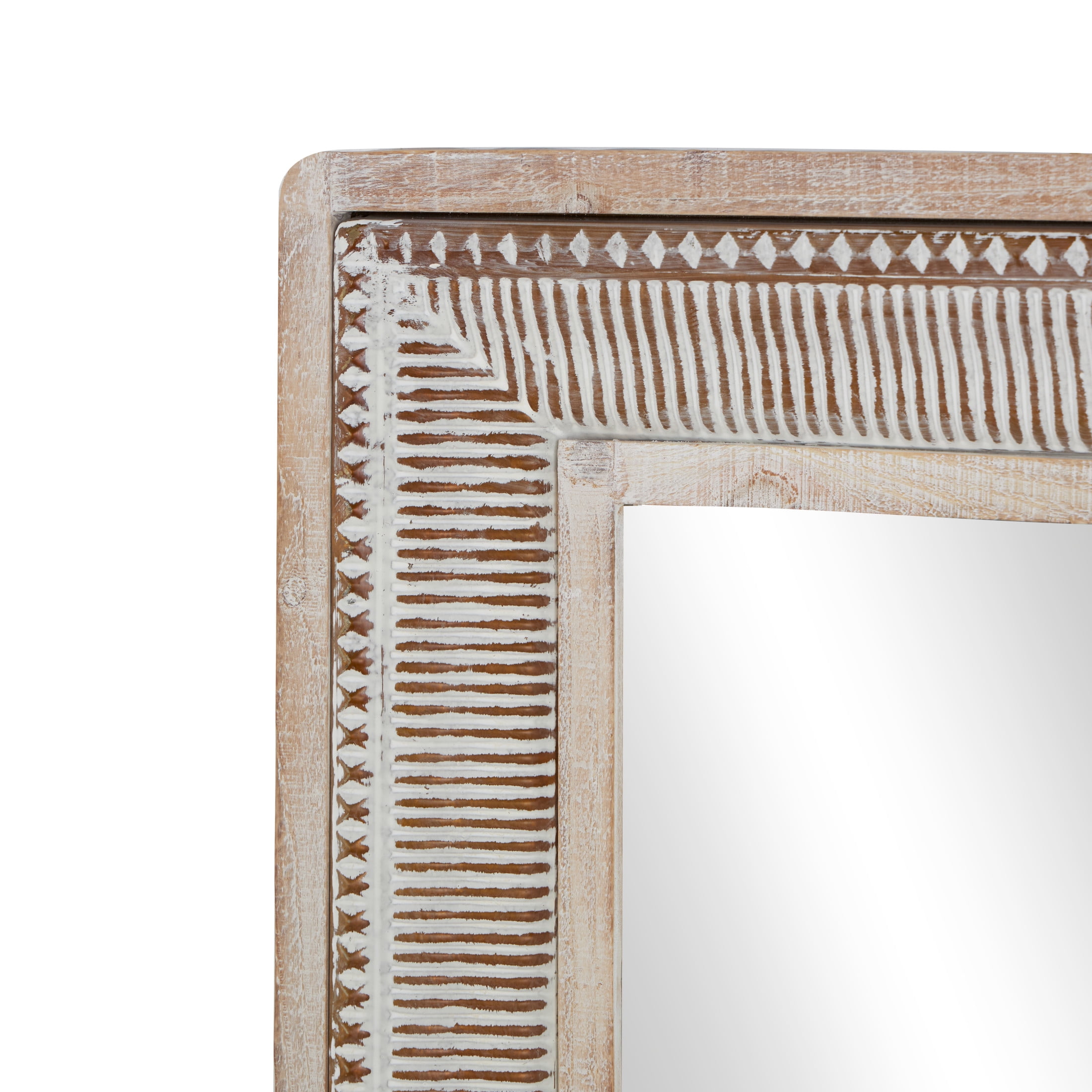DecMode 31" x 43" Brown Whitewashed Wall Mirror with Linear Gold Markings