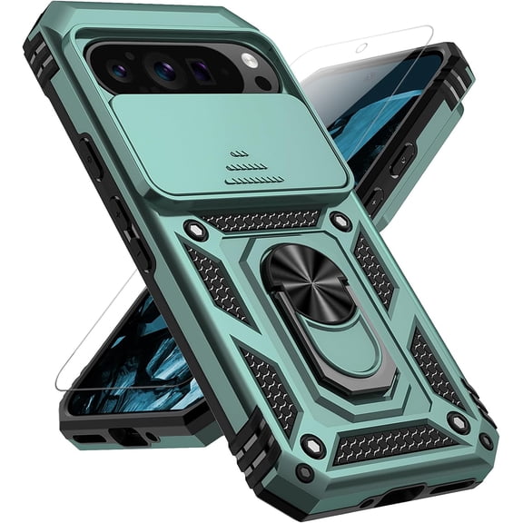 HCTian For Google Pixel 10 / Pixel 10 Pro Case: with Slide Camera Cover Screen Protector [Military Grade Drop Tested] Ring Holder Kickstand Protective Phone Case for Google Pixel 9/9 Pro