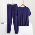 thumbnail image 2 of XuJwPNcy Two Piece Pajama Outfits for Women V Short Sleeve Top with Cinch Bottom Pants Lounge Matching Sets, 2 of 3
