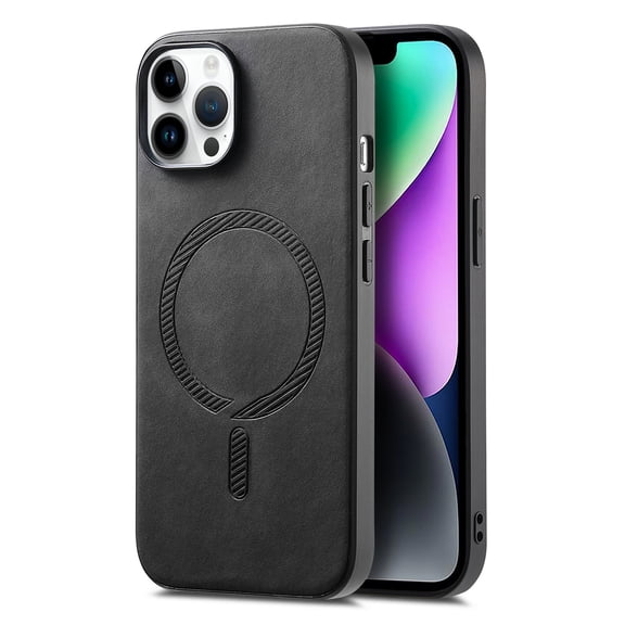 Magnetic for iPhone 16 Pro PU Leather Case, [Compatible with Mag-Safe] Slim Shockproof Protective Phone Cove Support Car Mount Holder for iPhone 16 Pro, Black