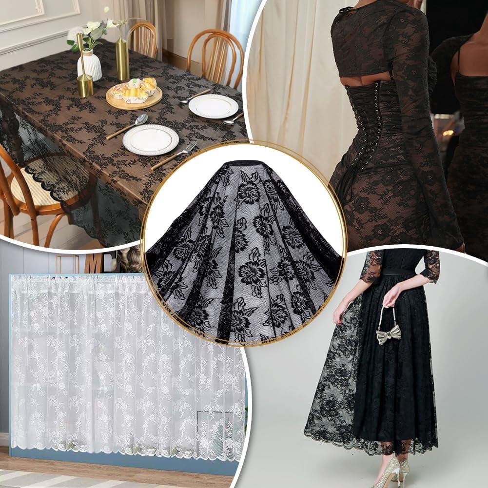 3 Yards Black Nylon Lace Fabric Flower Pattern Lace Trim 68 Inches Wide Floral Pattern Ribbon French Sewing Fabrics for DIY Crafts Wedding Party Sewing Dresses Home Decoration