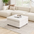 thumbnail image 1 of Table Basse Carrée de 34,25 Po avec Rangement, Rembourrée, en Cuir PU, Beige, 1 of 10