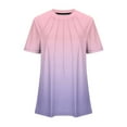 thumbnail image 5 of Casual Tshirts Women Trendy Summer Gradient Color Block Short Sleeve Tee Shirts Pleated Crewneck Cute Tunic Tops (XL, Pink), 5 of 5