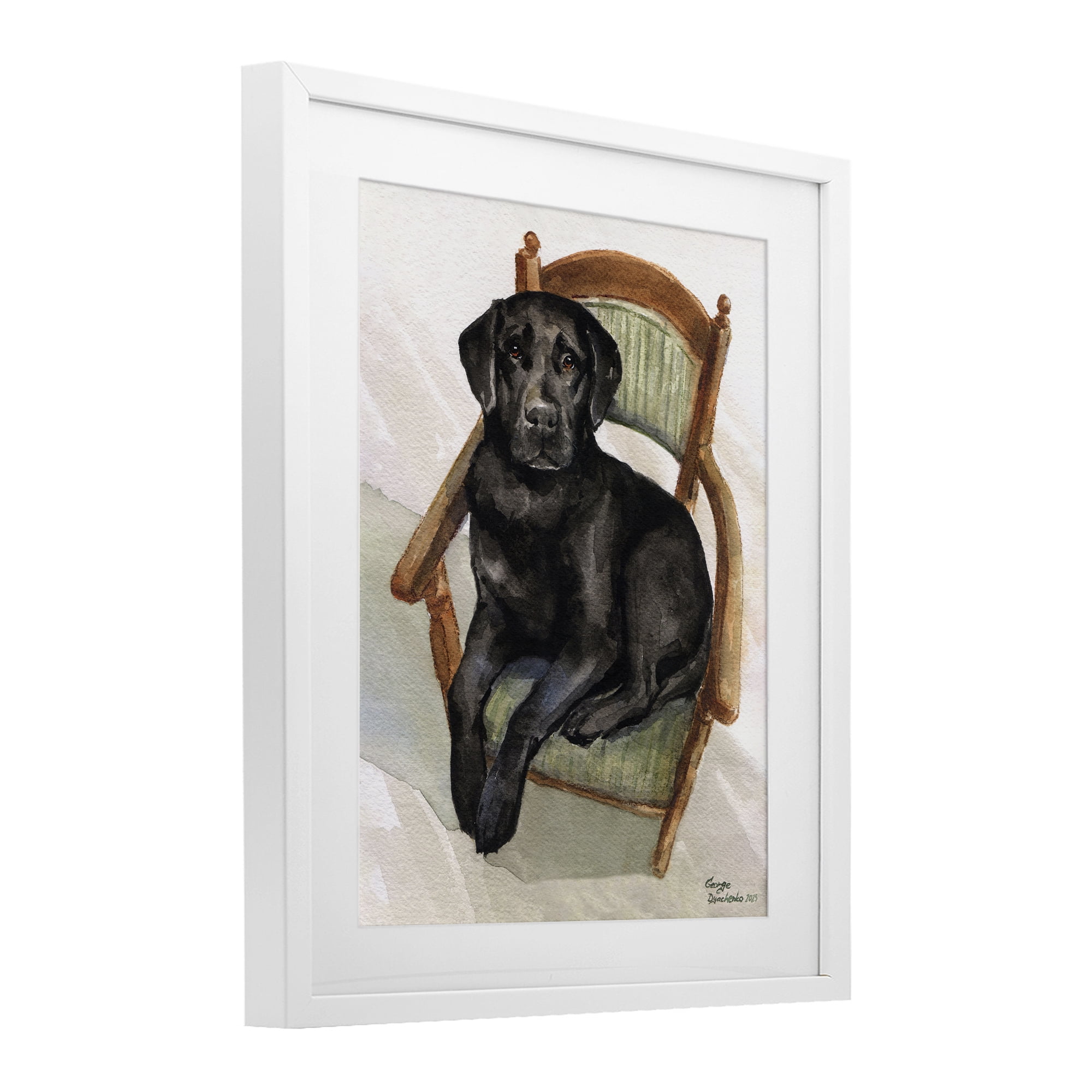 Stupell Industries Black Labrador On Chair White Framed Print Under Glass, design by George Dyachenko