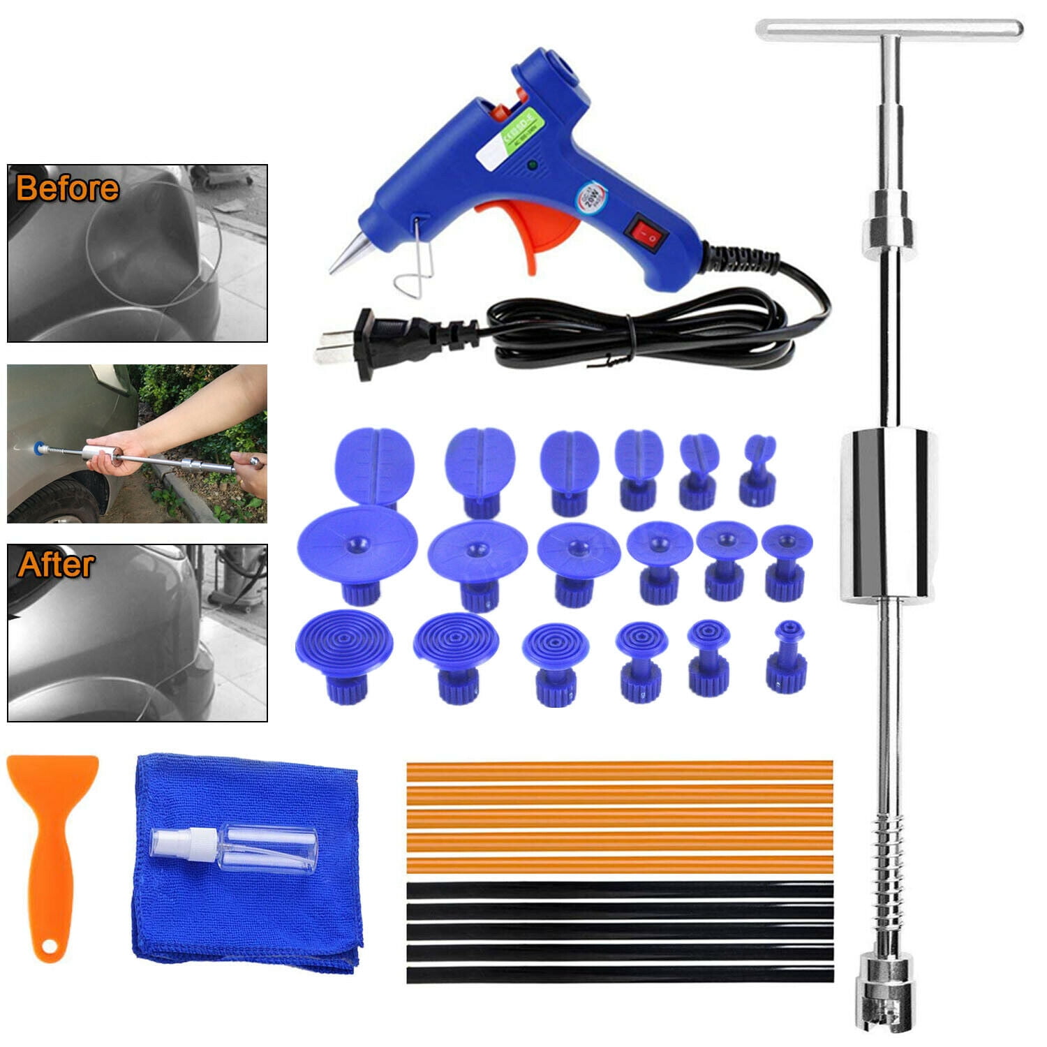 Paintless Car Dent Sucker T Bar Slide Hammer Glue Puller Tabs Dent