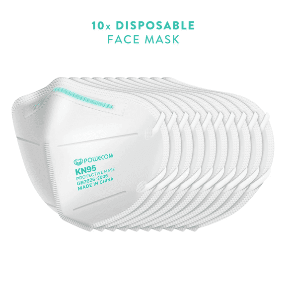 Powecom KN95 White Earloop Face Masks, 10 Count Pack