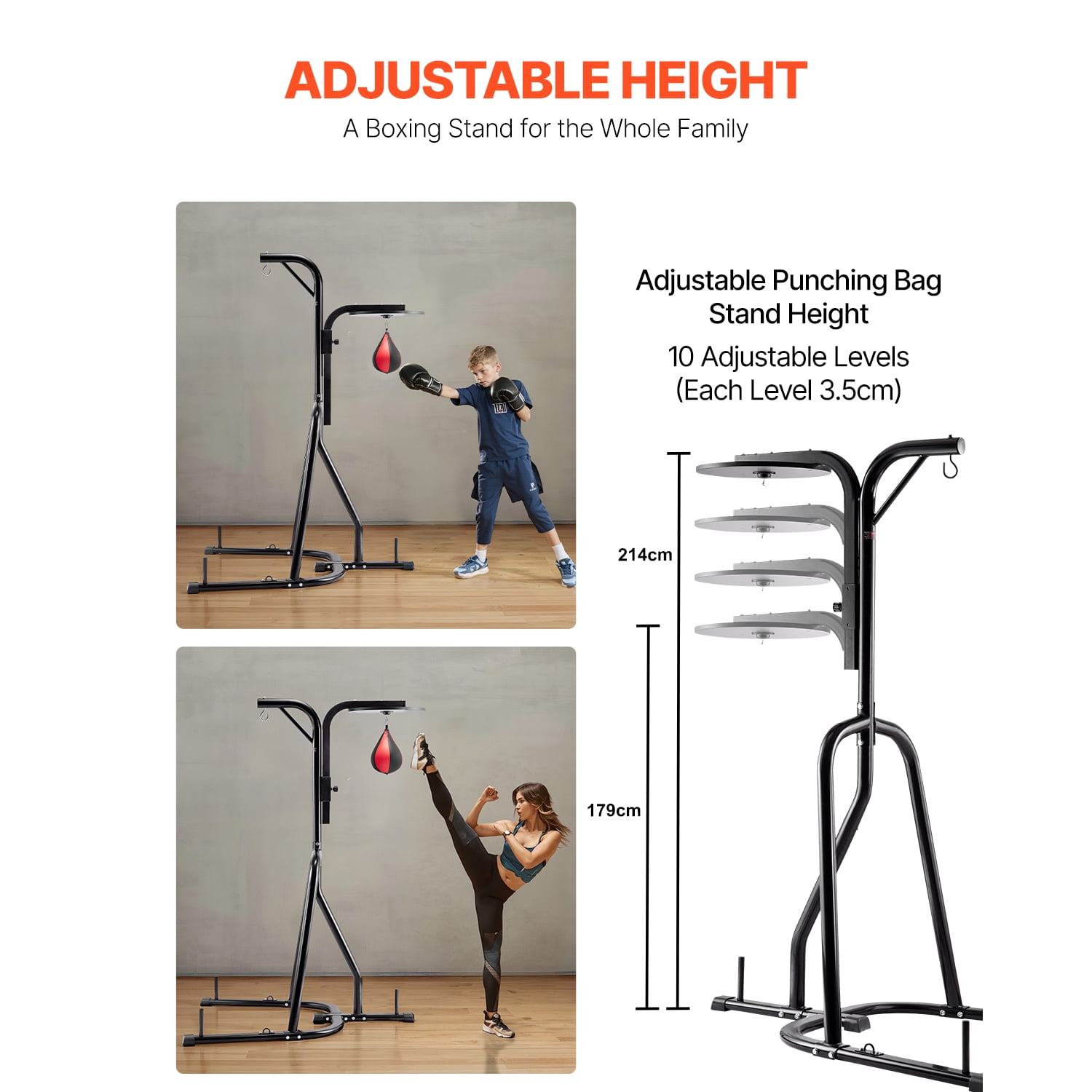 KFFKFF Dual-Function Punch Bag Stand, Robust Steel Exercise Gear, Modifiable Elevation for Boxing Bag and Speed Bag Stand, Independent Sandbag Rack, Can Support Up to 140 lbs