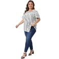 thumbnail image 3 of DARING DIVA Women's Plus Crew Neck Short Sleeve Boho Striped Blouse Top 1X White, 3 of 6