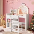 thumbnail image 1 of 2-in-1 Girls Vanity Table with Lighted Crown Mirror, Vanity Set with Storage Cabinet, Bookshelf & Drawer, 1 of 7