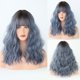 thumbnail image 1 of Pelucas cortas con flequillo TANGJMXG Peluca ondulada 54 cm pelo sintético negro y azul, 1 of 5