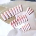 thumbnail image 4 of Uñas postizas largas Apuakthei Nude Press On Nails Coffin Uñas postizas acrílicas con degradado Uñas postizas de cobertura total de mármol para mujeres y niñas (24 piezas), 4 of 5