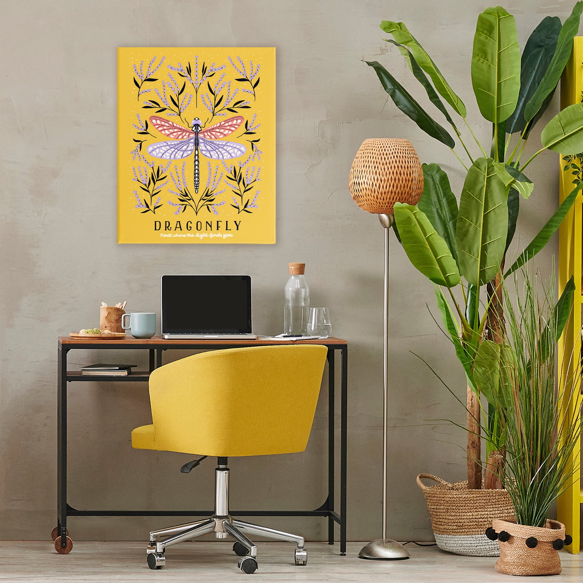 Stupell Industries Dragonfly Symmetry on Yellow Canvas Wall Art, design by Indira Prieto | IndySign