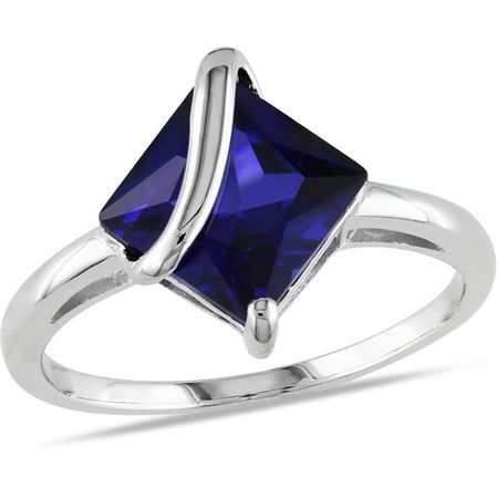 2-4/5 Carat T.G.W. Square-Cut Created Blue Sapphire Sterling Silver Cocktail Ring
