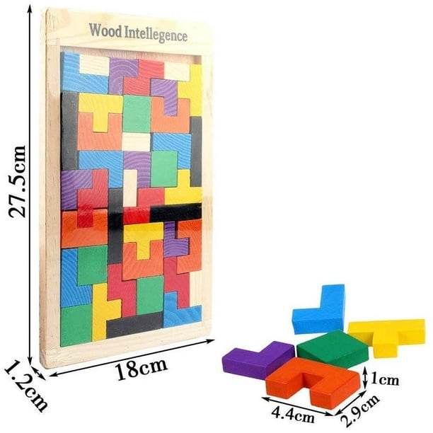 Puzzle bois naturel 5 carrés taille différentes - plateau de jeu 33 cm
