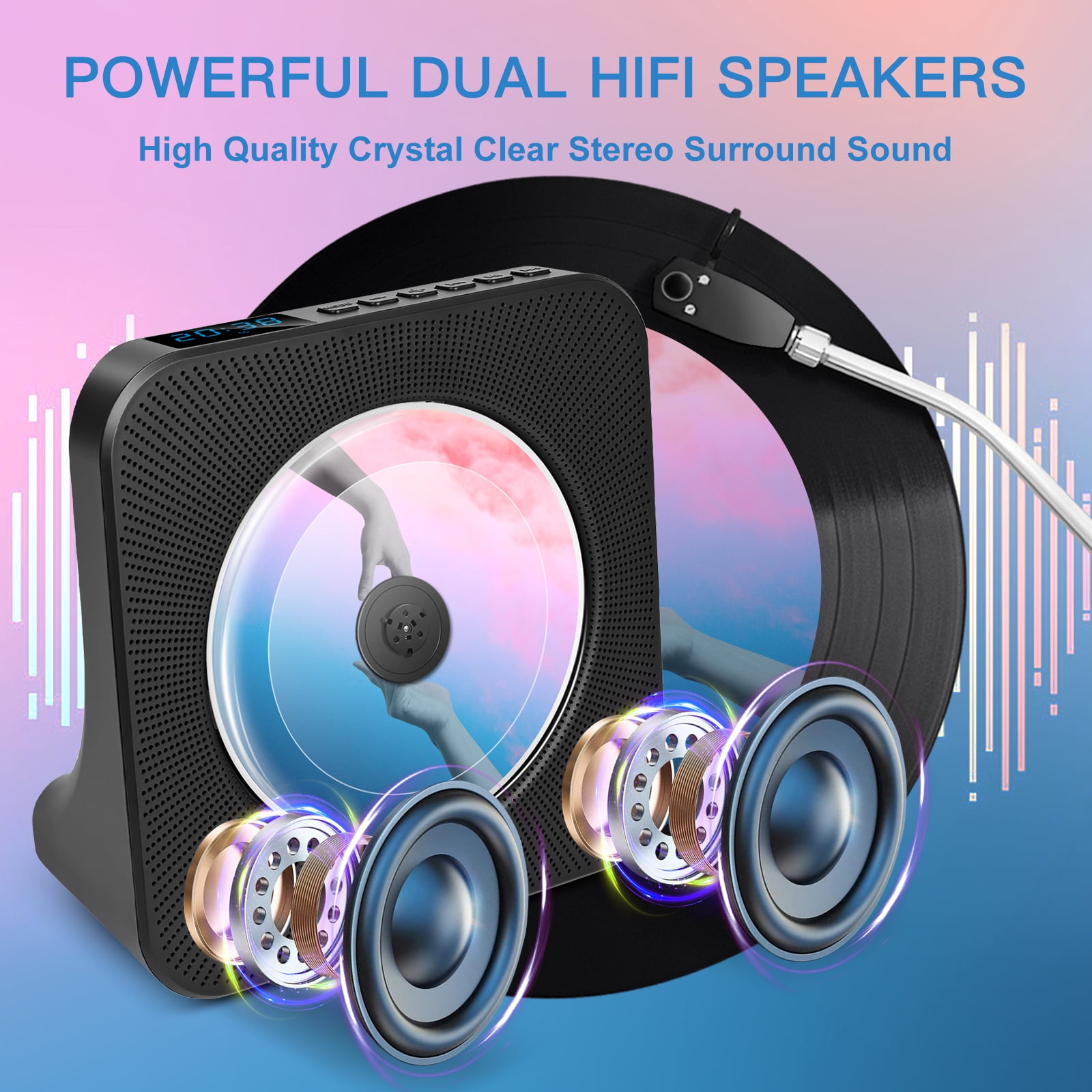 Bluetooth CD Player, Portable CD Player Supports FM Radio/AUX/USB
