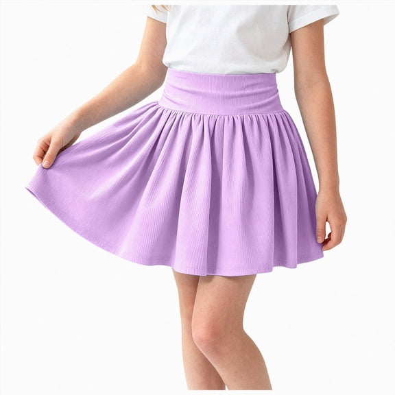 UAYOTSE Girls Skirts Elastic Flared Plain Tennis Skater Skirts with Built-in Shorts Kids Active Flowy Skorts,Sizes 15-16 Years
