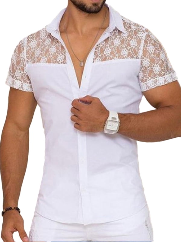 men's short sleeve lace shirt
