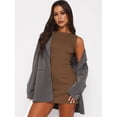 thumbnail image 6 of Women'S Summer Sleeveless Boat Neck Mini Dress Slim Fit Party Club Bodycon Dresses Coffee Color S, 6 of 7