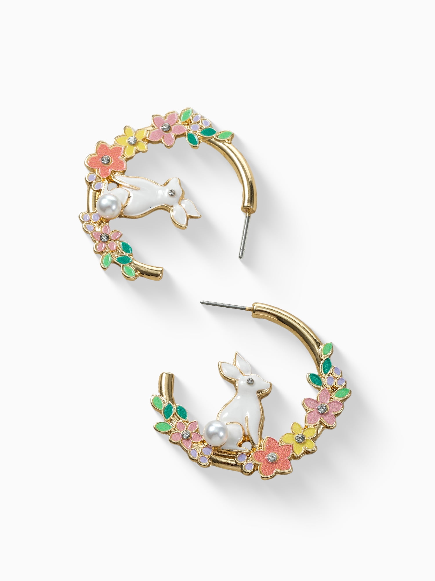 Way to Celebrate Easter Gold Bunny and Flower Hoop Earrings, 1 Pair